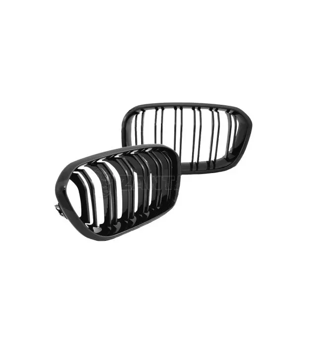 Καρδιές Μάσκας Για Bmw 1 F20 / F21 15-19 M4 Look Με Διπλή Γρίλια Με 12 Γραμμές Μαύρο Γυαλιστερό 2 Τεμάχια
