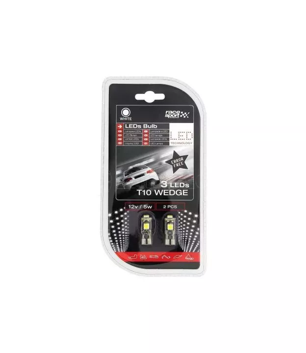 Λάμπες Led T10 12volt 3 Smd Led Canbus Λευκό Φως RaceSport LIT0505 2 Τεμάχια