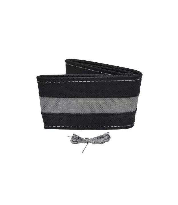 Κάλυμμα Τιμονιού Αυτοκινήτου Otom Stitching Δερματίνη Ραφτό Εξώγαζο Μαύρο - Γκρι Medium 37-39cm DK-305