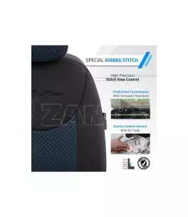 Καλύμματα Αυτοκινήτου Otom Attraction Design Universal Βαμβακερό Ύφασμα / Rachel Σετ Εμπρός / Πίσω 11 Τεμαχίων Μαύρο - Μπλε ATR- 