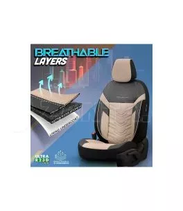 Καλύμματα Αυτοκινήτου Otom Reflective Design Universal Jacquard / Rachel / Δερματίνη Σετ Εμπρός / Πίσω 11 Τεμαχίων Μαύρο - Μπεζ 