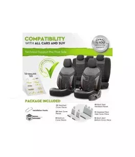 Καλύμματα Αυτοκινήτου Otom Reflective Design Universal Jacquard / Rachel / Δερματίνη Σετ Εμπρός / Πίσω 11 Τεμαχίων Μαύρο Με Κόκκ 