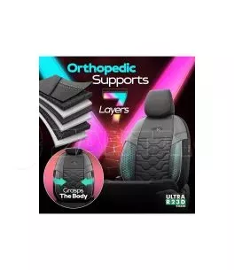 Καλύμματα Αυτοκινήτου Otom Hexa Design Universal Jacquard / Rachel / Δερματίνη Σετ Εμπρός / Πίσω 11 Τεμαχίων Μαύρο - Γκρι HEX-28 