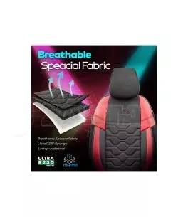 Καλύμματα Αυτοκινήτου Otom Hexa Design Universal Jacquard / Rachel / Δερματίνη Σετ Εμπρός / Πίσω 11 Τεμαχίων Μαύρο - Κόκκινο HEX 