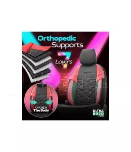 Καλύμματα Αυτοκινήτου Otom Hexa Design Universal Jacquard / Rachel / Δερματίνη Σετ Εμπρός / Πίσω 11 Τεμαχίων Μαύρο - Κόκκινο HEX 