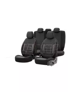 Καλύμματα Αυτοκινήτου Otom Sport Plus Design Universal Βαμβακερό Ύφασμα / Rachel / Δερματίνη Σετ Εμπρός / Πίσω 11 Τεμαχίων Μαύρο 