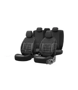Καλύμματα Αυτοκινήτου Otom Sport Plus Design Universal Βαμβακερό Ύφασμα / Rachel / Δερματίνη Σετ Εμπρός / Πίσω 11 Τεμαχίων Μαύρο 