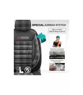 Καλύμματα Αυτοκινήτου Otom GTI Sports Design Universal Jacquard / Lacost / Δερματίνη Σετ Εμπρός / Πίσω 11 Τεμαχίων Μαύρο - Γκρι 