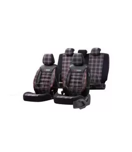 Καλύμματα Αυτοκινήτου Otom GTI Sports Design Universal Jacquard / Lacost / Δερματίνη Σετ Εμπρός / Πίσω 11 Τεμαχίων Μαύρο - Κόκκι 