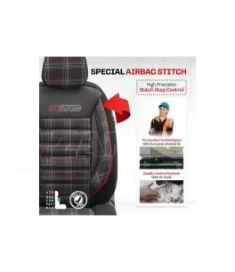Καλύμματα Αυτοκινήτου Otom GTI Sports Design Universal Jacquard / Lacost / Δερματίνη Σετ Εμπρός / Πίσω 11 Τεμαχίων Μαύρο - Κόκκι 
