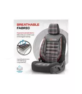 Καλύμματα Αυτοκινήτου Otom GTI Sports Design Universal Jacquard / Lacost / Δερματίνη Σετ Εμπρός / Πίσω 11 Τεμαχίων Μαύρο - Κόκκι 