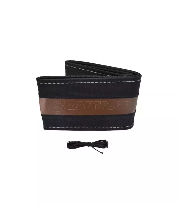 Κάλυμμα Τιμονιού Αυτοκινήτου Otom Stitching Δερματίνη Ραφτό Εξώγαζο Μαύρο - Καφέ Medium 37-39cm DK-304