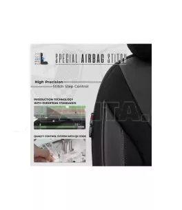 Καλύμματα Αυτοκινήτου Otom Bronco Design Universal Rachel / Δερματίνη Καπιτονέ Σετ Εμπρός / Πίσω 11 Τεμαχίων Μαύρο Με Μπλε Κέντη 