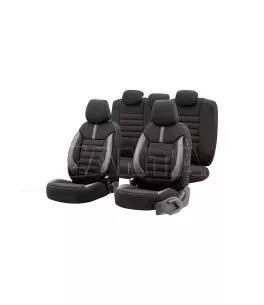 Καλύμματα Αυτοκινήτου Otom Limited Design Universal Jacquard / Lacost / Δερματίνη Σετ Εμπρός / Πίσω 11 Τεμαχίων Μαύρο Με Κόκκινε 