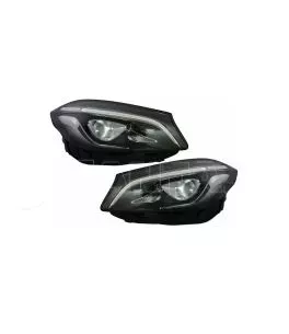 Μπροστινά Φανάρια Set Για Mercedes-Benz A-Class W176 12-18 Halogen Upgrade Σε Facelift Look Μαύρα Full Led DRL Με Μοτέρ Carner 