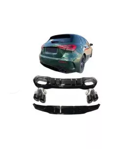 Diffuser Πίσω Προφυλακτήρα Για Mercedes-Benz A-Class W177 19+ Hatchback Amg Look Με Μαύρες Μπούκες 