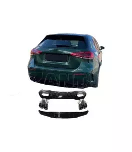 Diffuser Πίσω Προφυλακτήρα Για Mercedes-Benz A-Class W177 19+ Hatchback Amg Look Με Μαύρες Μπούκες 