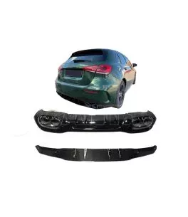 Diffuser Πίσω Προφυλακτήρα Για Mercedes-Benz A-Class W177 19+ Hatchback Amg Look Με Μαύρες Μπούκες 