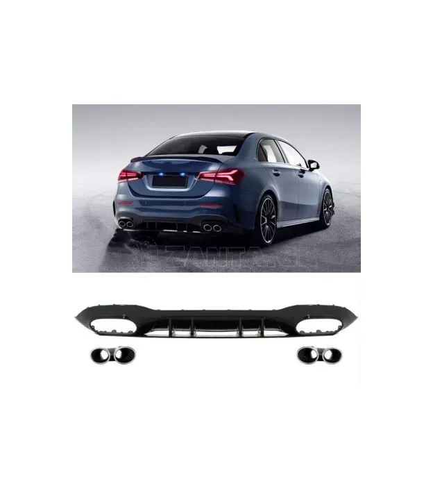 Diffuser Πίσω Προφυλακτήρα Για Mercedes-Benz A-Class W177 19+ Sedan Amg Look Με Μπούκες Χρωμίου