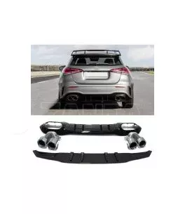 Diffuser Πίσω Προφυλακτήρα Για Mercedes-Benz A-Class W177 19+ Hatchback Amg Look Με Μπούκες Χρωμίου 