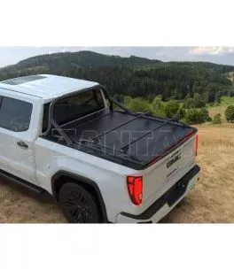 Ρολό καπάκι καρότσας αλουμινίου με ελατήριο Tessera Roll+ (BASIC + S-KIT έκδοση) σε μαύρο ματ GMC Sierra 1500 2019+ 