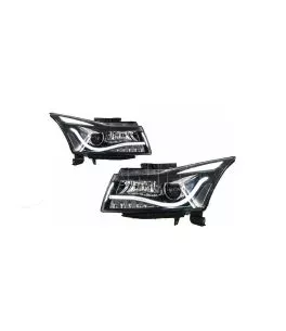 Μπροστινά Φανάρια Set Για Chevrolet Cruze 09-14 Tube DRL & Led Φλας Μαύρα H7/H1 Manual Carner 