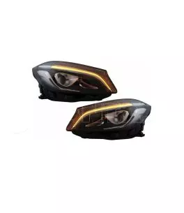 Μπροστινά Φανάρια Set Για Mercedes-Benz A-Class W176 12-18 Xenon Upgrade Σε Facelift Look Μαύρα Full Led DRL Με Μοτέρ Carner 