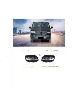 Μπροστινά Φανάρια Set Για Vw Transporter T6 15-20 DRL Full Led Μαύρα Με Μοτέρ Carner Με Δυναμικό Φλας 