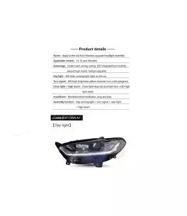 Μπροστινά Φανάρια Set Για Ford Mondeo mk5 13-16 DRL Chrome H7/Led Με Φλας Dynamic Carner 