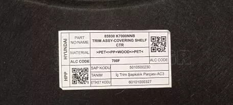Ράφι Πίσω Χώρου Αποσκευών από Hyundai i10 - 5010500230 60101000327 85930K7000NNB 