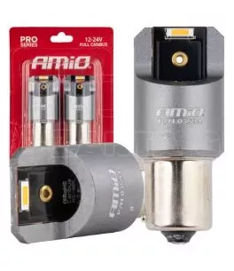 ΛΑΜΠΑΚΙΑ PY21W BAU15s 12/24V 6.000K 2xSMD LED FULL CAN-BUS ΠΟΡΤΟΚΑΛΙ PRO SERIES AMIO - 2 Τεμ. 