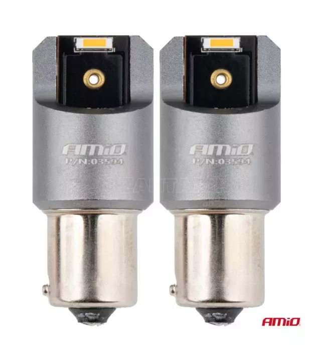 ΛΑΜΠΑΚΙΑ PY21W BAU15s 12/24V 6.000K 2xSMD LED FULL CAN-BUS ΠΟΡΤΟΚΑΛΙ PRO SERIES AMIO - 2 Τεμ.