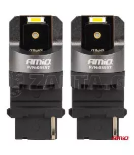 ΛΑΜΠΑΚΙΑ P27W 12/24V 6.000K 2SMD LED FULL CAN-BUS ΛΕΥΚΟ PRO SERIES AMIO - 2 Τεμ. 