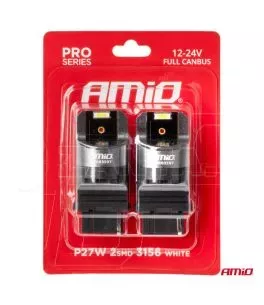 ΛΑΜΠΑΚΙΑ P27W 12/24V 6.000K 2SMD LED FULL CAN-BUS ΛΕΥΚΟ PRO SERIES AMIO - 2 Τεμ. 