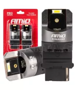 ΛΑΜΠΑΚΙΑ P27W 12/24V 6.000K 2SMD LED FULL CAN-BUS ΛΕΥΚΟ PRO SERIES AMIO - 2 Τεμ. 