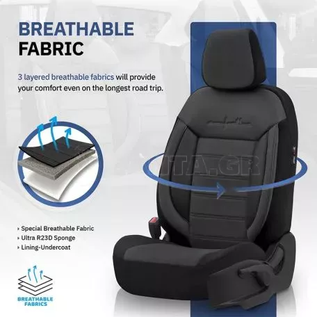 Καλύμματα Αυτοκινήτου Otom Comfortline Design Universal Sued / Rachel / Δερματίνη Σετ Εμπρός / Πίσω 11 Τεμαχίων Μαύρο CMF-209 
