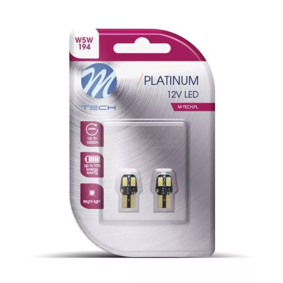 M-tech W5W T10 12V W2.1x9.5d 12VDC 1,6W 4xSMD5630 LED ΛΕΥΚΟ CAN-BUS BLISTER M-TECH - 2ΤΕΜ. LB806W/MT