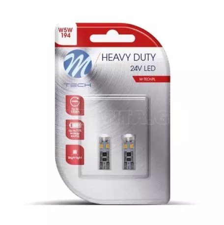 M-tech T10 W5W 24V W2.1x9.5d 8xSMD2835 LED CAN-BUS ΛΕΥΚΟ HEAVY DUTY BLISTER M-TECH - 2 Τεμ. LB9312W/MT 