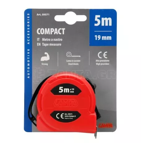 Lampa ΜΕΤΡΟΤΑΙΝΙΑ ΑΥΤΟΜΑΤΗ COMPACT 5m x16mm ΚΟΚΚΙΝΗ ΜΕ ΚΛΙΠ ΖΩΝΗΣ LAMPA - 1 ΤΕΜ. L5957.1 