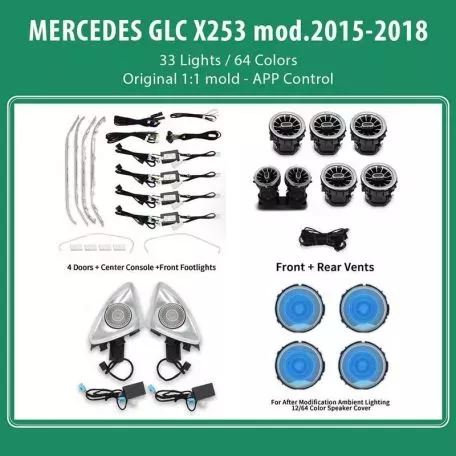 Ambient Light Full Kit Για Mercedes-Benz GLC-Class X253 19-22 Με Bluetooth Με 33 Φώτα / 64 Χρώματα 