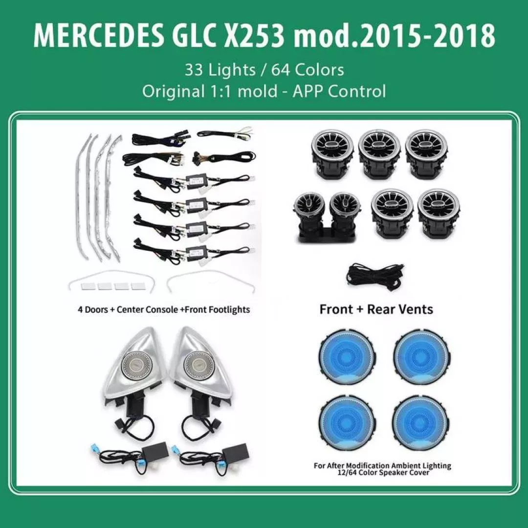 Ambient Light Full Kit Για Mercedes-Benz GLC-Class X253 19-22 Με Bluetooth Με 33 Φώτα / 64 Χρώματα