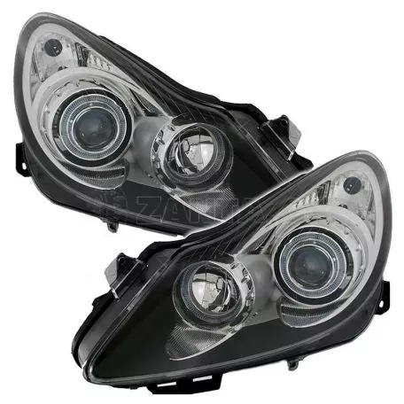 Μπροστινά Φανάρια Set Για Opel Corsa D 06-11 Angel Eyes Μαύρα H7/H1 Depo 
