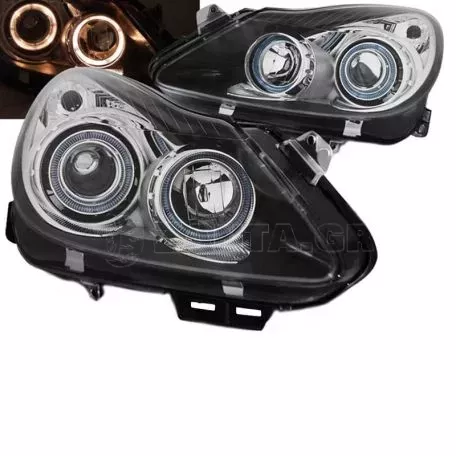 Μπροστινά Φανάρια Set Για Opel Corsa D 06-11 Angel Eyes Μαύρα H7/H1 Depo 