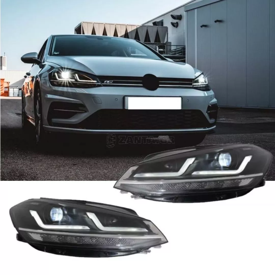Μπροστινά Φανάρια Set Για Vw Golf VII (7.5) 17-19 DRL Full Led Halogen Version Black LEDHL10-BK Osram Ledriving