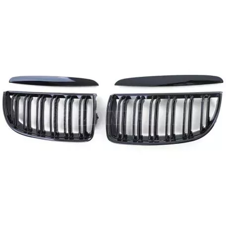 Καρδιές Μάσκας Για Bmw 3 E90 /E91 05-08 M4 Look Με Διπλή Γρίλια Μαύρο Γυαλιστερό 4 Τεμάχια 
