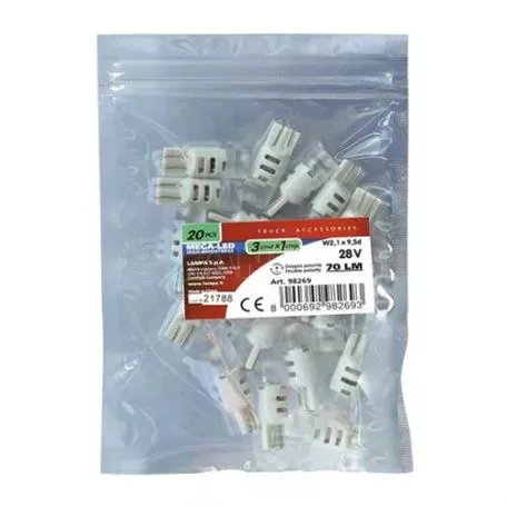 Lampa T10 24-28V W2,1x9,5d MEGA-LED3 70LM (ΔΙΠΛΗΣ ΠΟΛΙΚΟΤΗΤΑΣ) 20ΤΕΜ. L9826.9 
