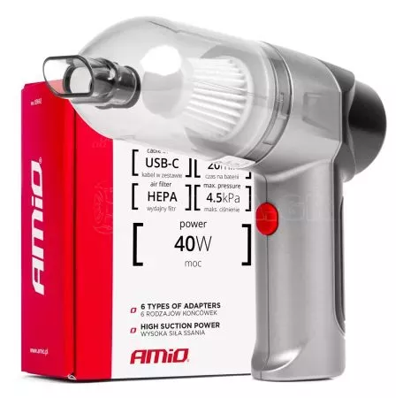 AMIO ΗΛΕΚΤΡΙΚΟ ΣΚΟΥΠΑΚΙ ΧΕΙΡΟΣ ΑΣΥΡΜΑΤΟ 40W ΜΕ 6 ΕΞΑΡΤΗΜΑΤΑ ΚΑΘΑΡΙΣΜΟΥ ΚΑΙ ΚΑΛΩΔΙΟ USB-C 7.4V 20min AMIO - 1 Τεμ. 03692/AM 