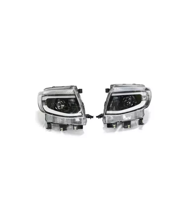 Μπροστινά Φανάρια Set Για Ford Ranger T6 2012-2015 DRL Dynamic Μαύρα Full Led Με Μοτέρ