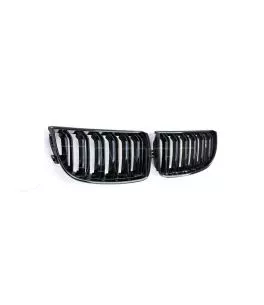Καρδιές Μάσκας Για Bmw 3 E90 /E91 05-08 M4 Look Με Διπλή Γρίλια Μαύρο Γυαλιστερό 2 Τεμάχια 