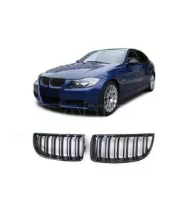 Καρδιές Μάσκας Για Bmw 3 E90 /E91 05-08 M4 Look Με Διπλή Γρίλια Μαύρο Γυαλιστερό 2 Τεμάχια 